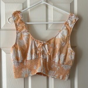 American Eagle Outfitters Orange Smocked Tie Front Tank Top